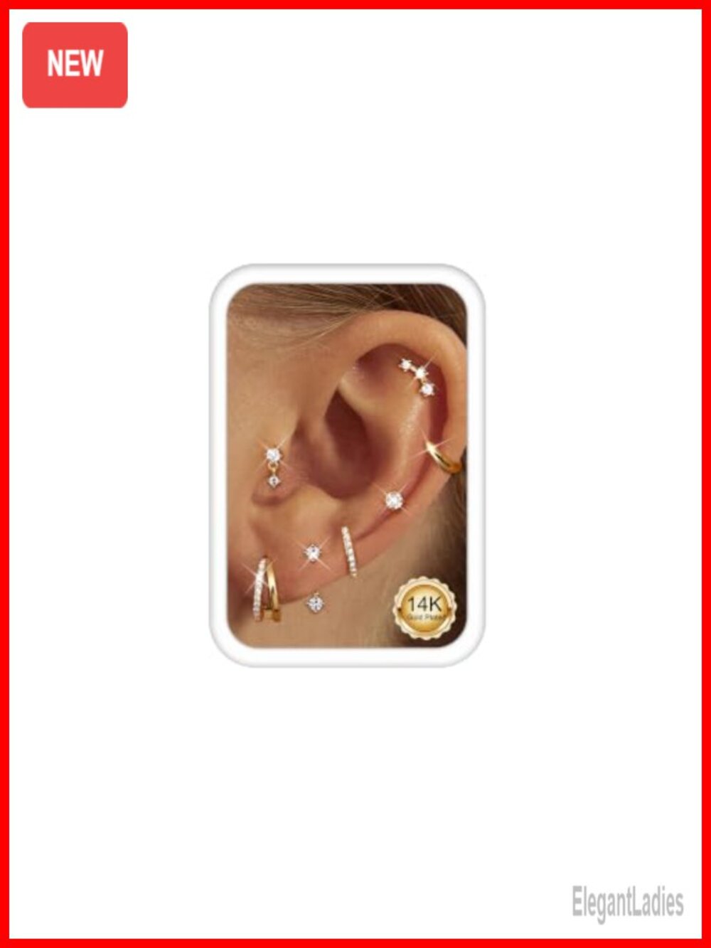 Hypoallergenic Gold Earrings Stack Set 7 Pairs Huggie Hoops CZ Studs